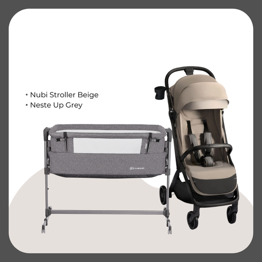 Kinder Kraft Nubi2 Stroller (Beige) + Neste Up Playard -Co Sleeper (Grey)