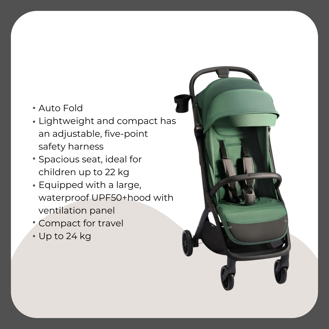 Kinder Kraft Nubi2 Stroller (Green) + Neste Up Playard -Co Sleeper (Grey)