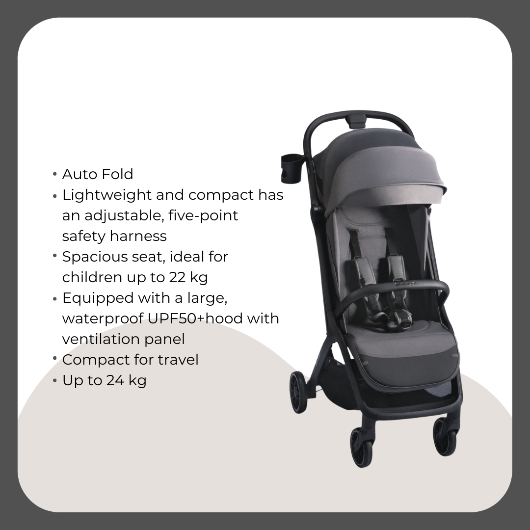 Kinder Kraft Nubi2 Stroller (Grey) + Neste Up Playard -Co Sleeper (Grey)