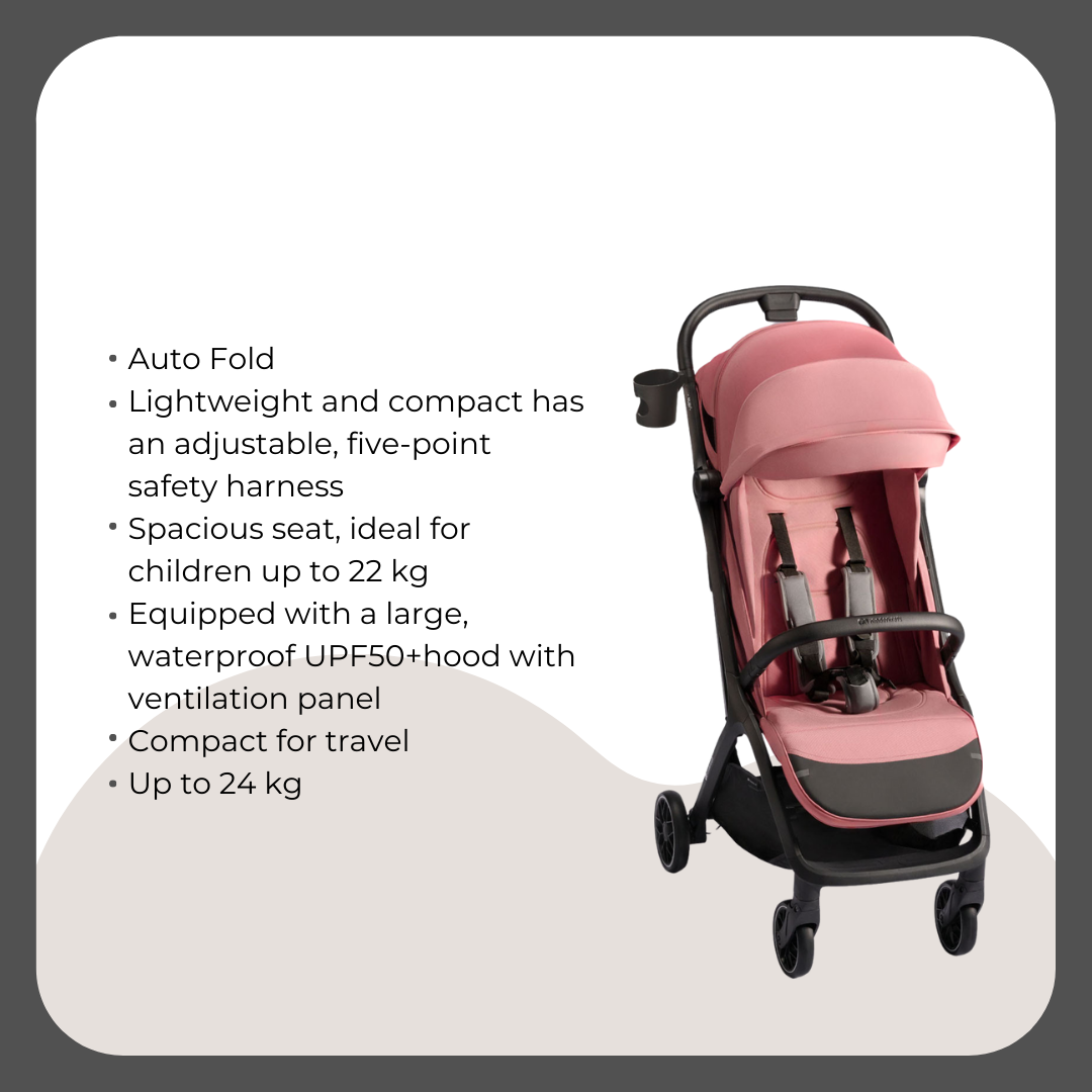Kinder Kraft Nubi2 Stroller (Pink) + Neste Up Playard -Co Sleeper (Grey)
