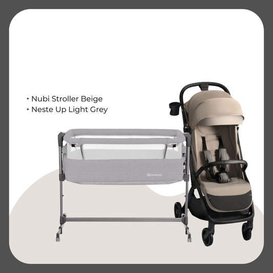 Kinder Kraft Nubi2 Stroller (Beige) + Neste Up Playard  (Light Grey)