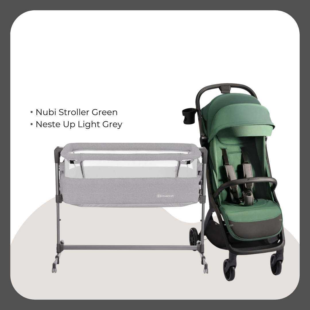 Kinder Kraft Nubi2 Stroller (Green) + Neste Up Playard  (Light Grey)