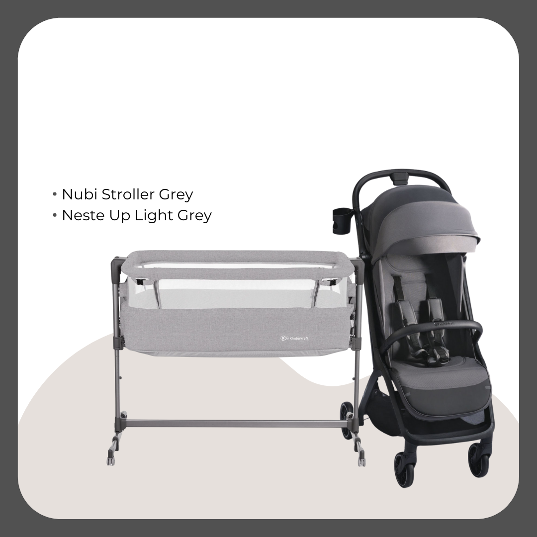 Kinder Kraft Nubi2 Stroller (Grey) + Neste Up Playard  (Light Grey)