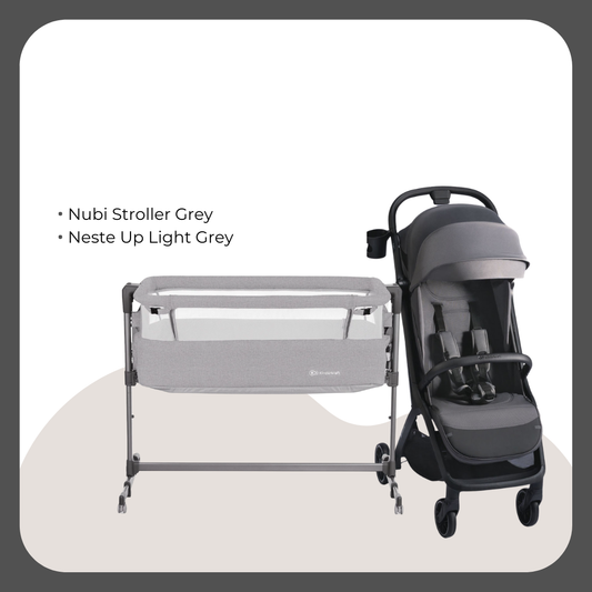 Kinder Kraft Nubi2 Stroller (Grey) + Neste Up Playard  (Light Grey)