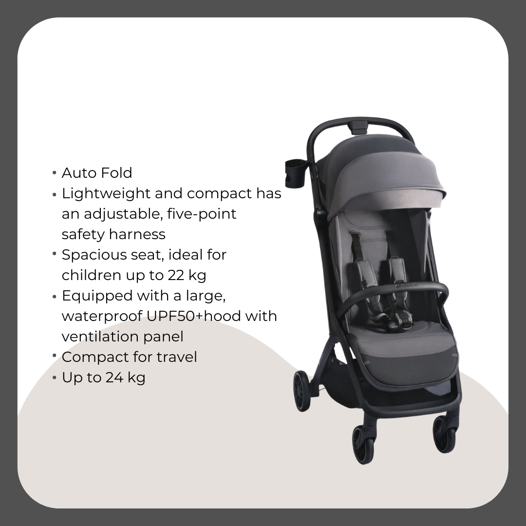 Kinder Kraft Nubi2 Stroller (Grey) + Neste Up Playard  (Light Grey)