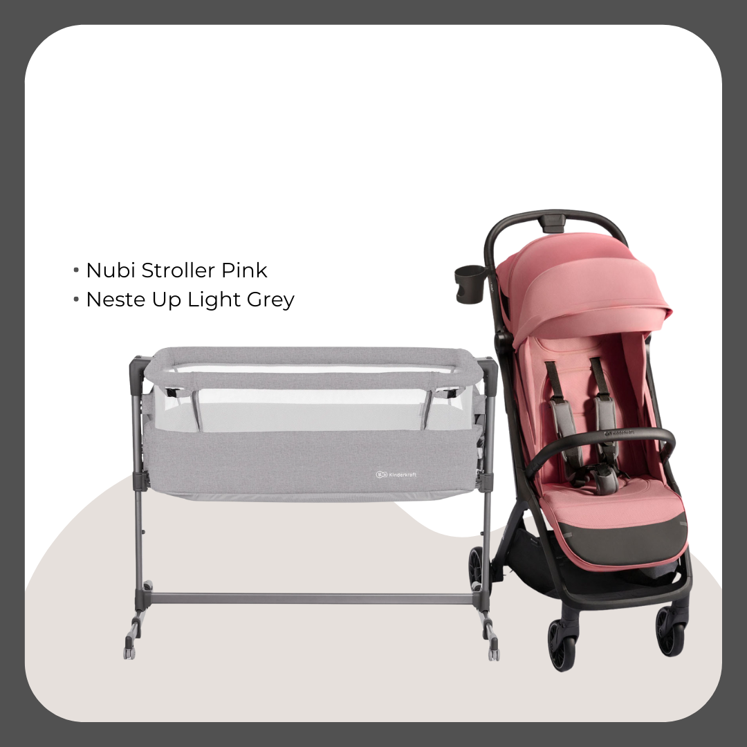 Kinder Kraft Nubi2 Stroller (Pink) + Neste Up Playard  (Light Grey)