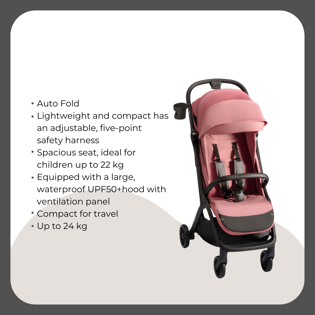 Kinder Kraft Nubi2 Stroller (Pink) + Neste Up Playard  (Light Grey)