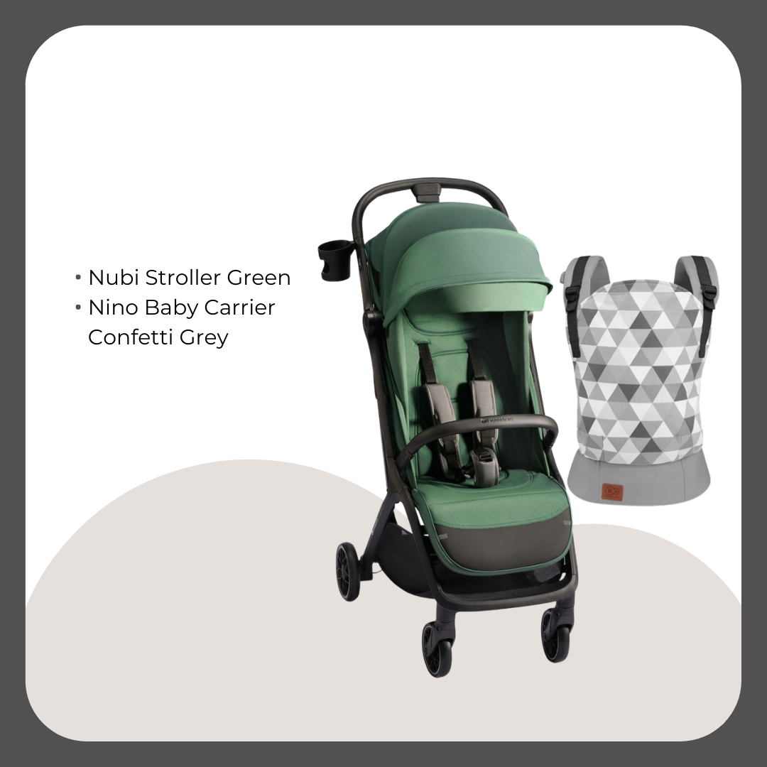 Kinder Kraft Nubi2 Stroller (Green) + Nino Baby Carrier Confetti Grey