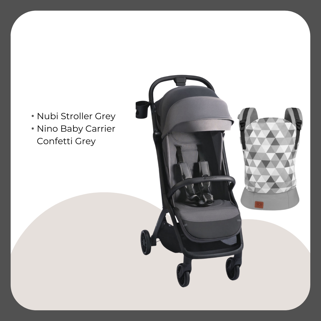 Kinder Kraft Nubi2 Stroller (Grey) + Nino Baby Carrier Confetti Grey