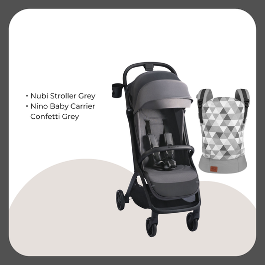 Kinder Kraft Nubi2 Stroller (Grey) + Nino Baby Carrier Confetti Grey