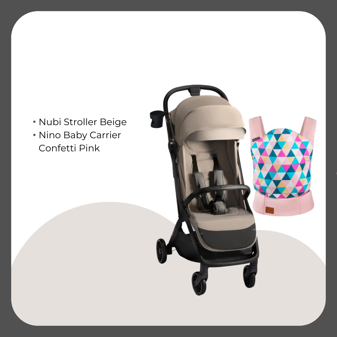 Kinder Kraft Nubi2 Stroller (Beige) + Nino Baby Carrier (Pink)