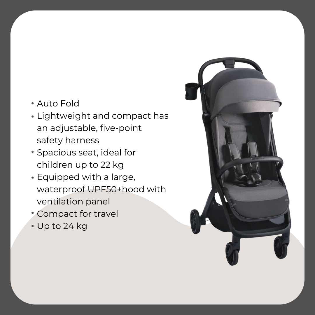 Kinder Kraft Nubi2 Stroller (Grey) + Nino Baby Carrier (Pink)
