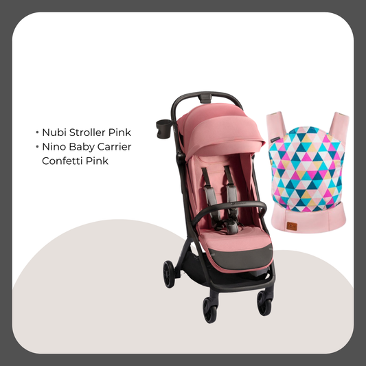 Kinder Kraft Nubi2 Stroller (Pink) + Nino Baby Carrier (Pink)