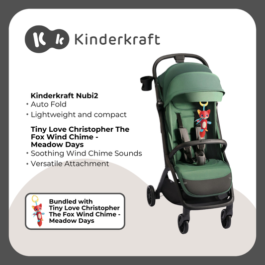 Kinderkraft Nubi2 Stroller Green and Tinylove Chris Peg Toy