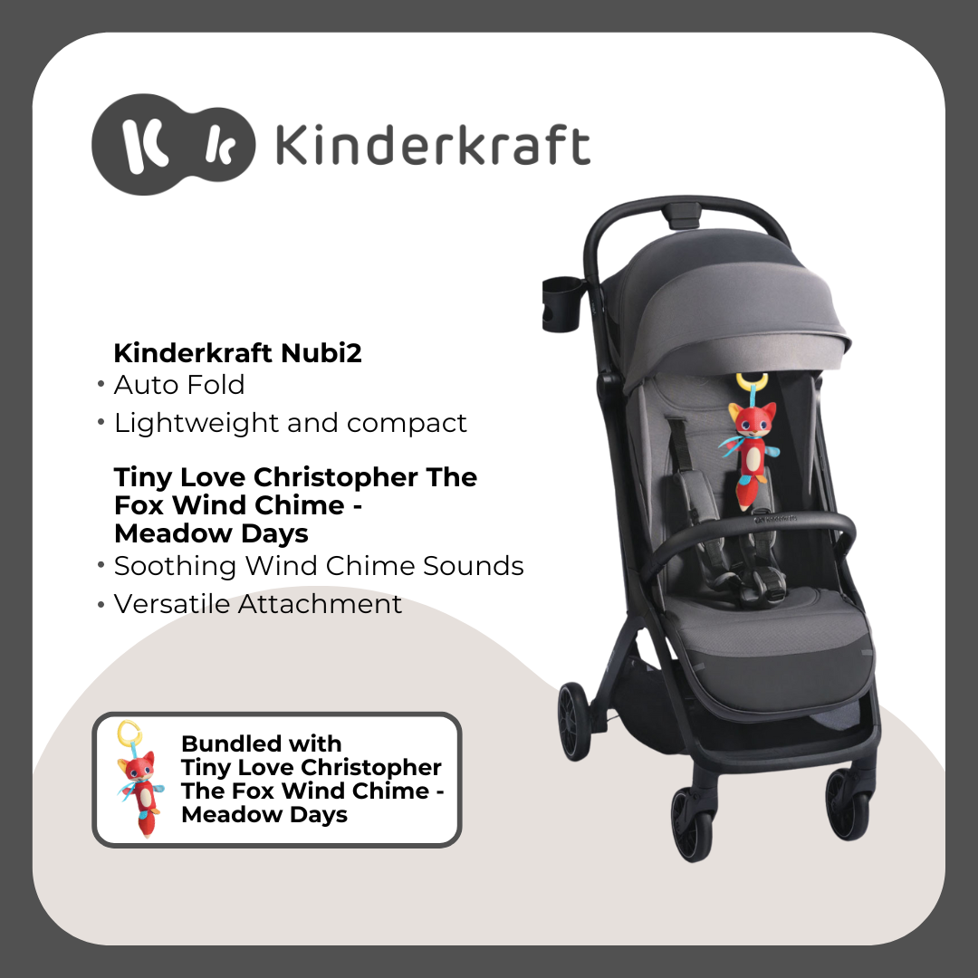 Kinderkraft Nubi2 Stroller Grey and Tinylove Chris Peg Toy