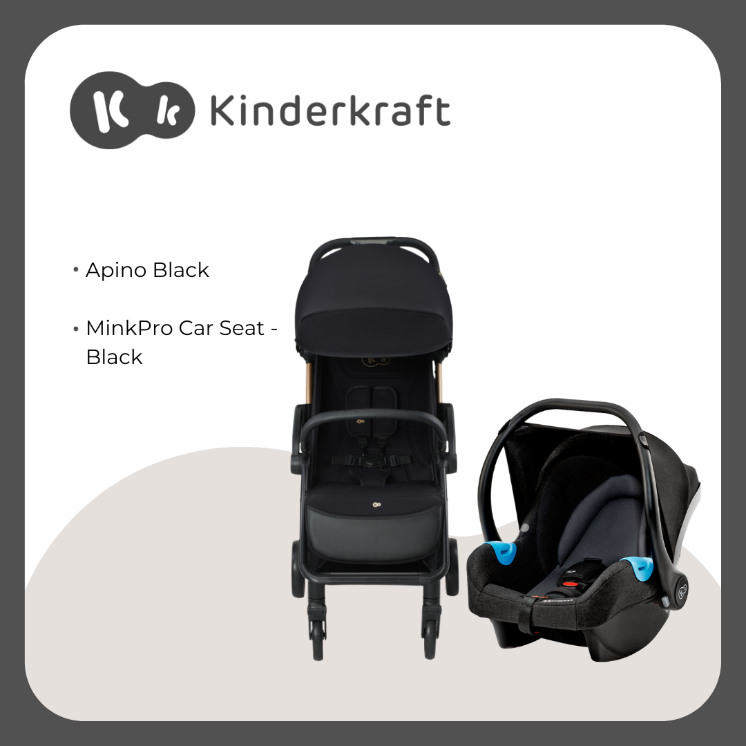 Kinderkraft Travel System Apino Black Stroller and MinkPro Carseat Black