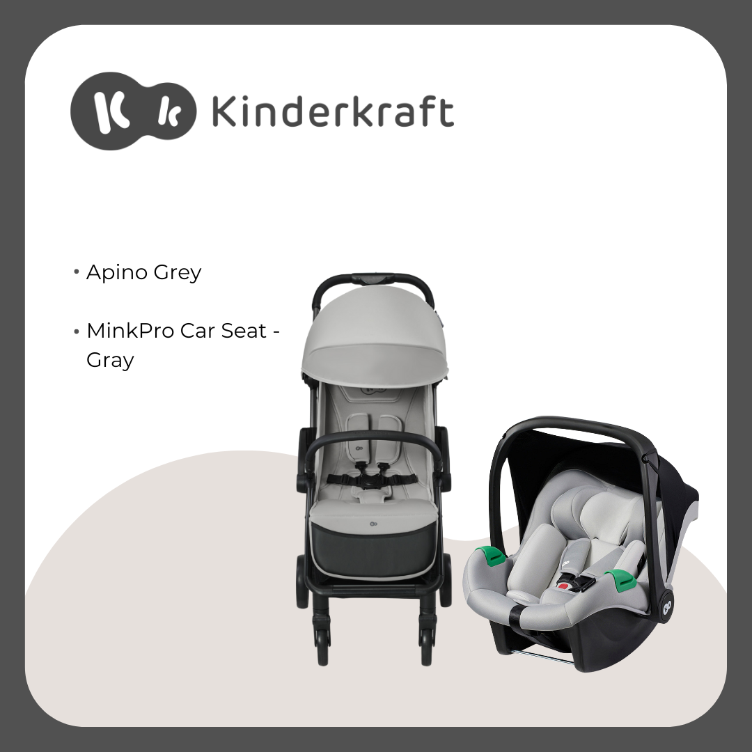 Kinderkraft Travel System Apino Gray  Stroller and MinkPro Carseat Gray