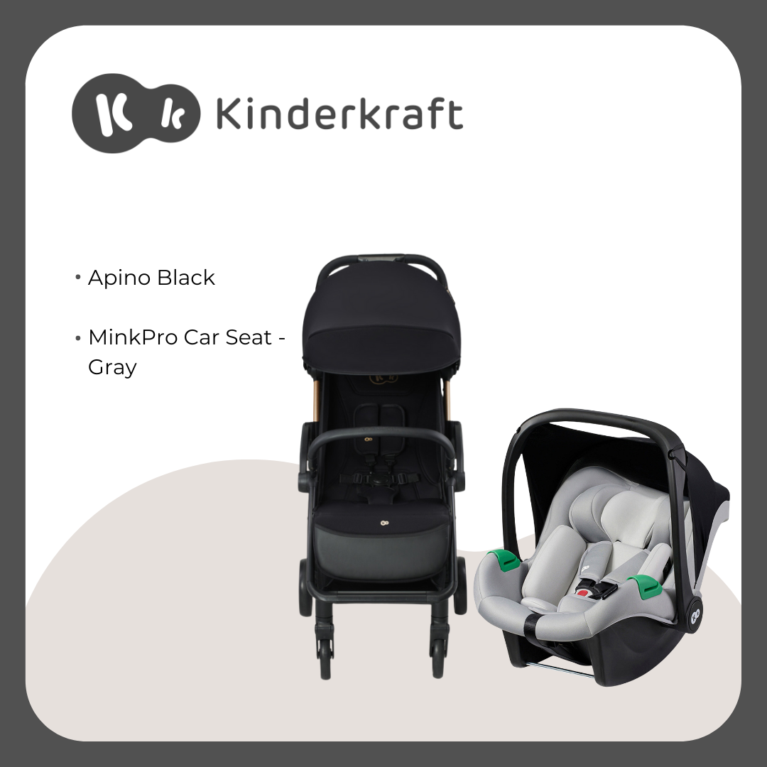 Kinderkraft Travel System Apino Black Stroller and MinkPro Carseat Gray