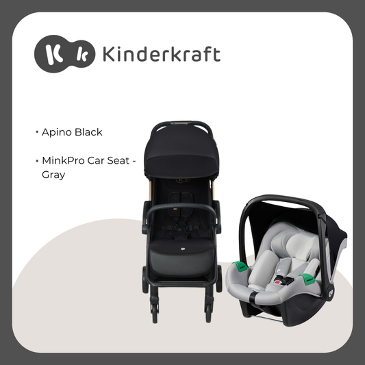 Kinderkraft Travel System Apino Black Stroller and MinkPro Carseat Gray
