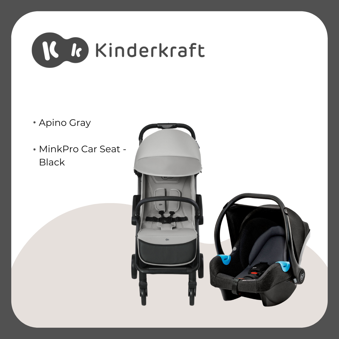 Kinderkraft Travel System Apino Gray Stroller and MinkPro Carseat Black