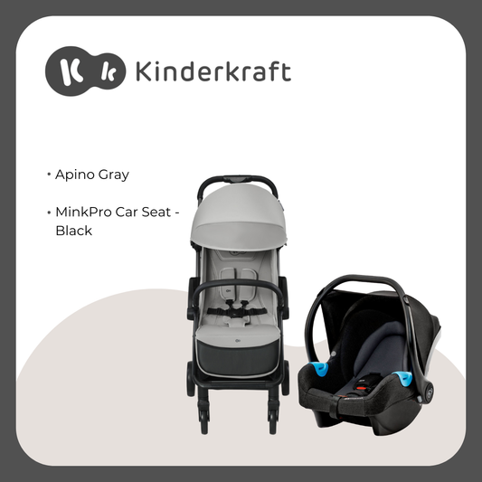 Kinderkraft Travel System Apino Gray Stroller and MinkPro Carseat Black