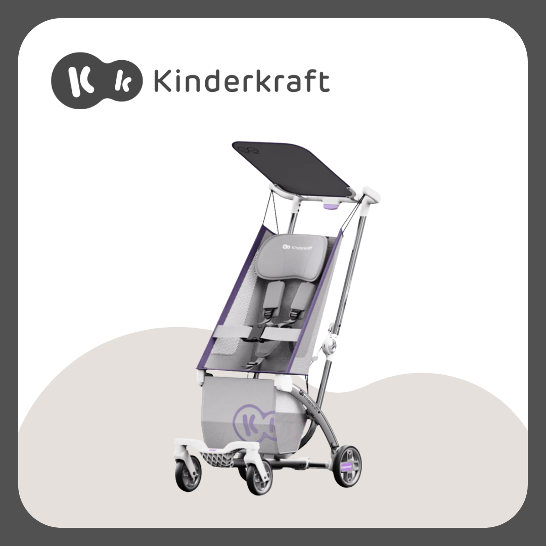 Kinderkraft KP2 Stroller, Light and Ultra- Compact, Cabin Size, Gravity Auto Fold, 5-Point Safety Harness, Smooth Ride Wheels (Purple)