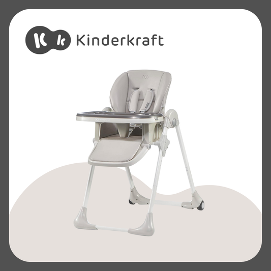 Kinderkraft Highchair Yummy, Baby Chair, Ergonomic, Comfortable, Reclining, Foldable, with Ajustable Height, Footrest, Detachable Double Tray, for Toddler, from 6 Month to 3 Years, (Gray)