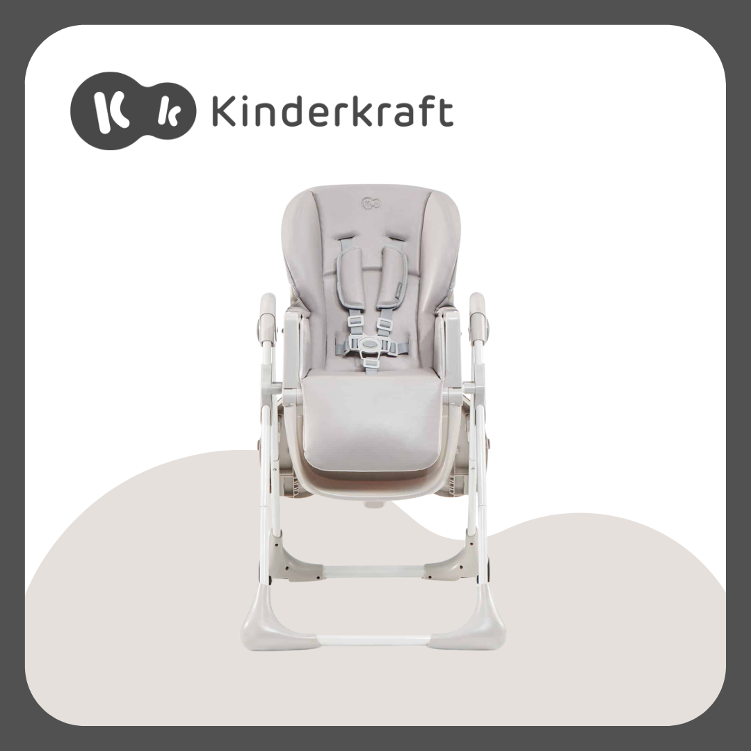 Kinderkraft Highchair Yummy, Baby Chair, Ergonomic, Comfortable, Reclining, Foldable, with Ajustable Height, Footrest, Detachable Double Tray, for Toddler, from 6 Month to 3 Years, (Gray)