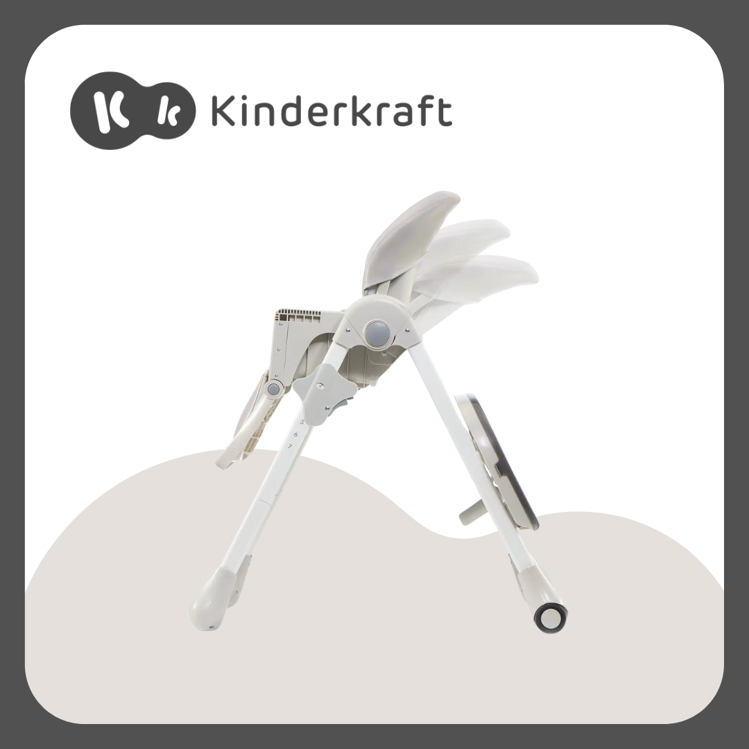 Kinderkraft Highchair Yummy, Baby Chair, Ergonomic, Comfortable, Reclining, Foldable, with Ajustable Height, Footrest, Detachable Double Tray, for Toddler, from 6 Month to 3 Years, (Gray)