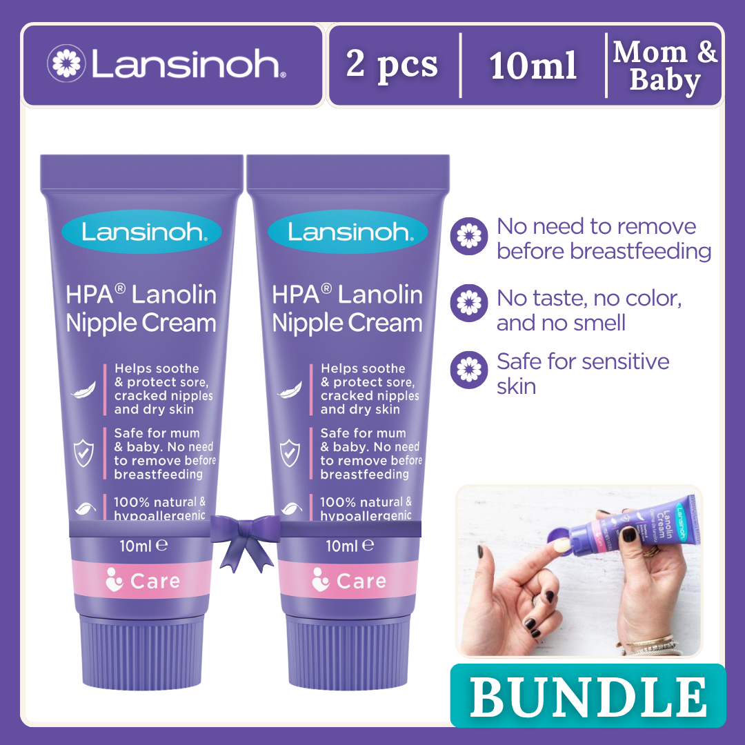 Lansinoh HPA 2pcs Lanolin Nipple Cream for Sore Nipple & Cracked Skin,100% Natural Ingredient 10ml