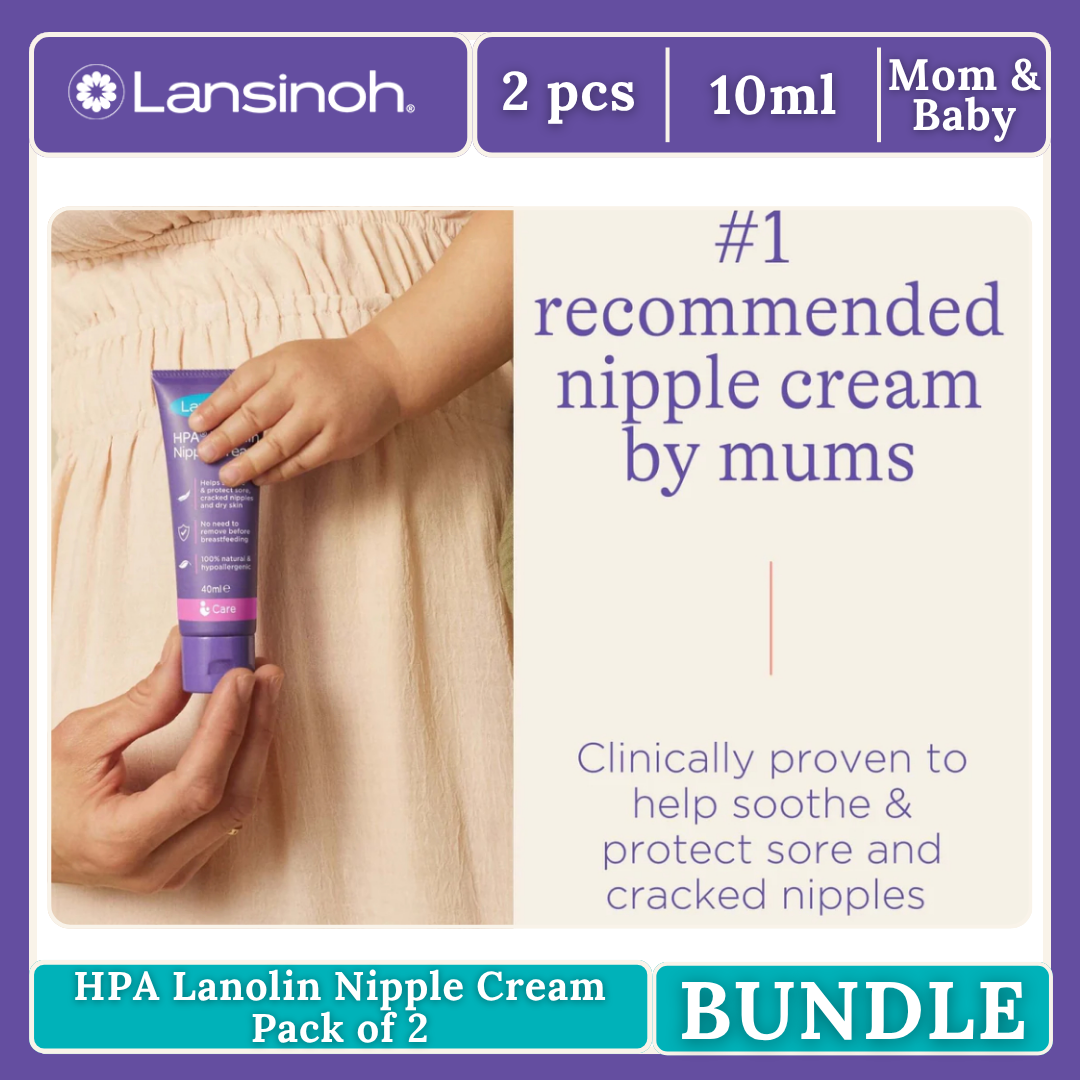 Lansinoh HPA 2pcs Lanolin Nipple Cream for Sore Nipple & Cracked Skin,100% Natural Ingredient 10ml