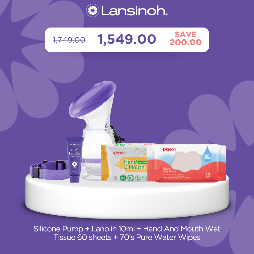 Lansinoh Silicone Pump + Lanolin 10ml + Pigeon Hand and Mouth Tissue 60's+70 Sheets Pure Water Baby Wipes Single Flip Top