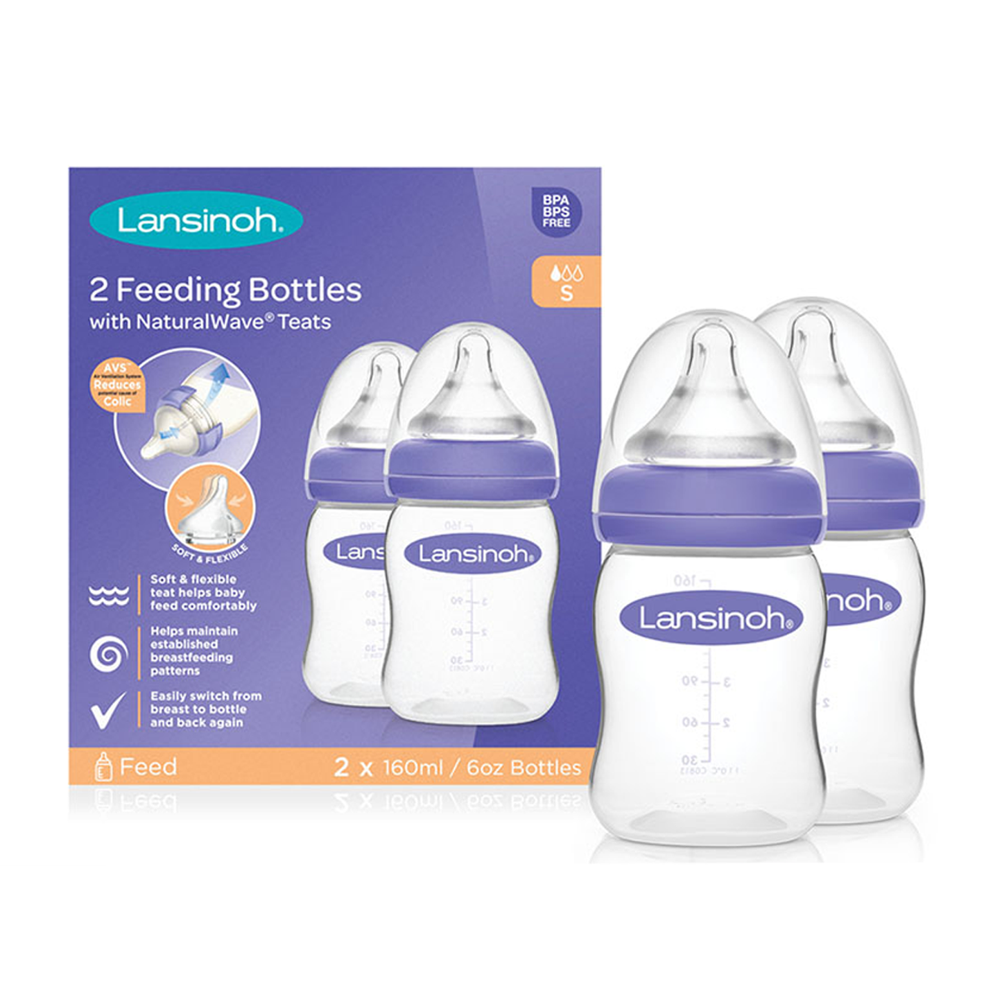 Lansinoh Baby Feeding Bottle 2x160ml with NaturalWave Teat GB