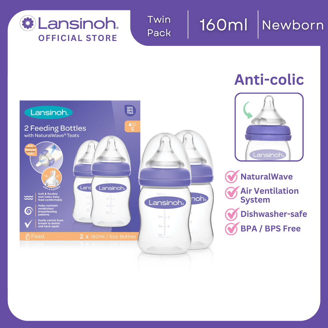 Lansinoh Baby Feeding Bottle 2x160ml with NaturalWave Teat GB