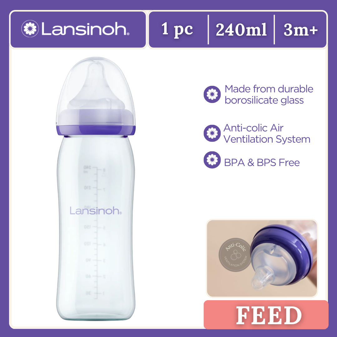 Glass Feeding Bottle 240ml with Natural Wave Teat UK/TR/Export