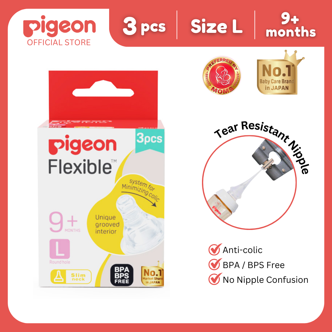 Pigeon Official -Standard/High Quality Peristaltic Nipple Fast Flow (L)  for Newborn 3pcs per box,9+