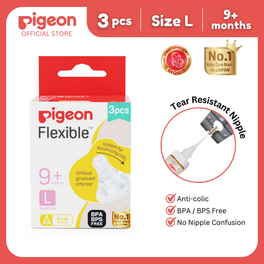 Pigeon Official -Standard/High Quality Peristaltic Nipple Fast Flow (L)  for Newborn 3pcs per box,9+