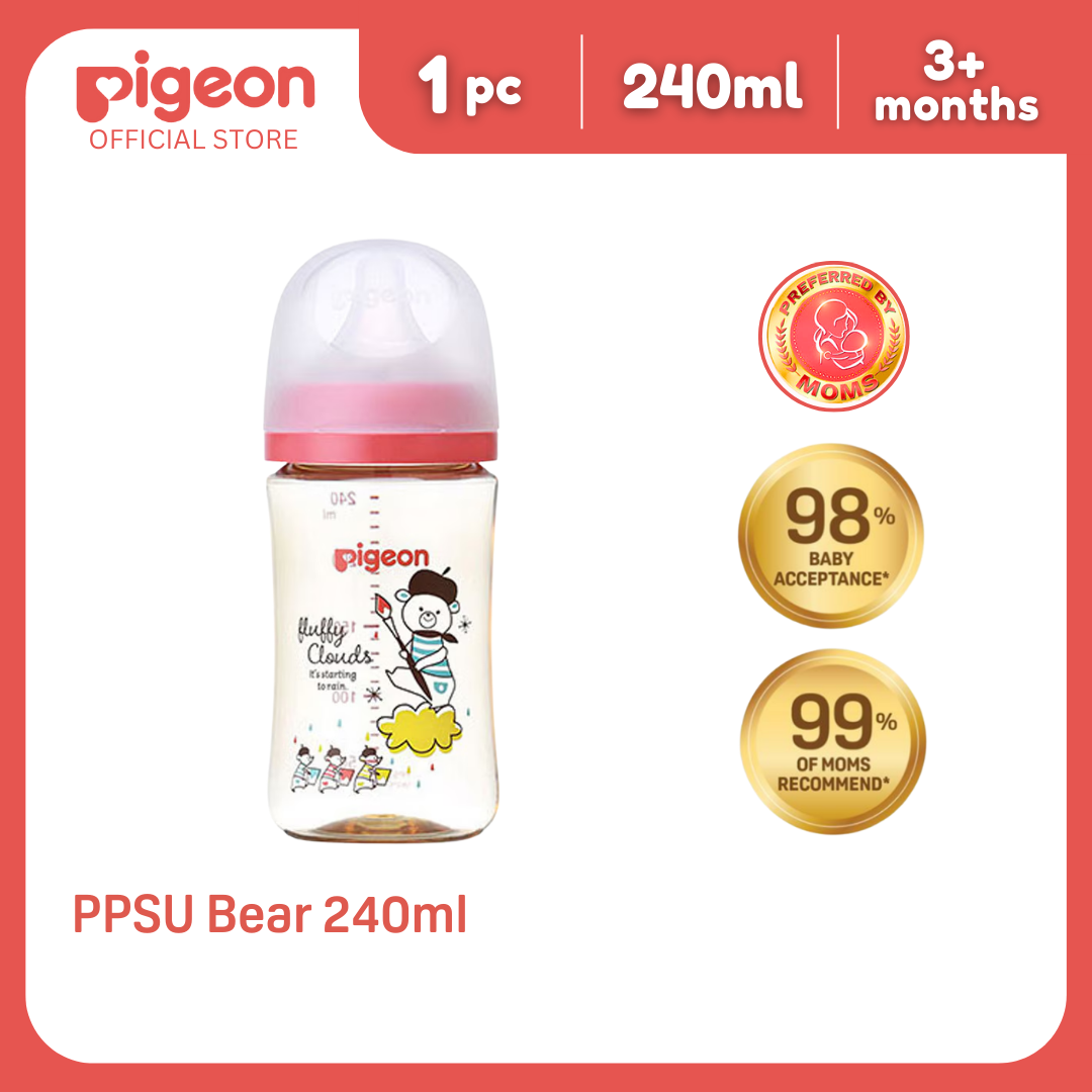Pigeon Official New Wide Neck PPSU Bear Feeding Bottle 240ml for newborn (M), medium flow, no nipple confusion, anti-colic, high heat resistance