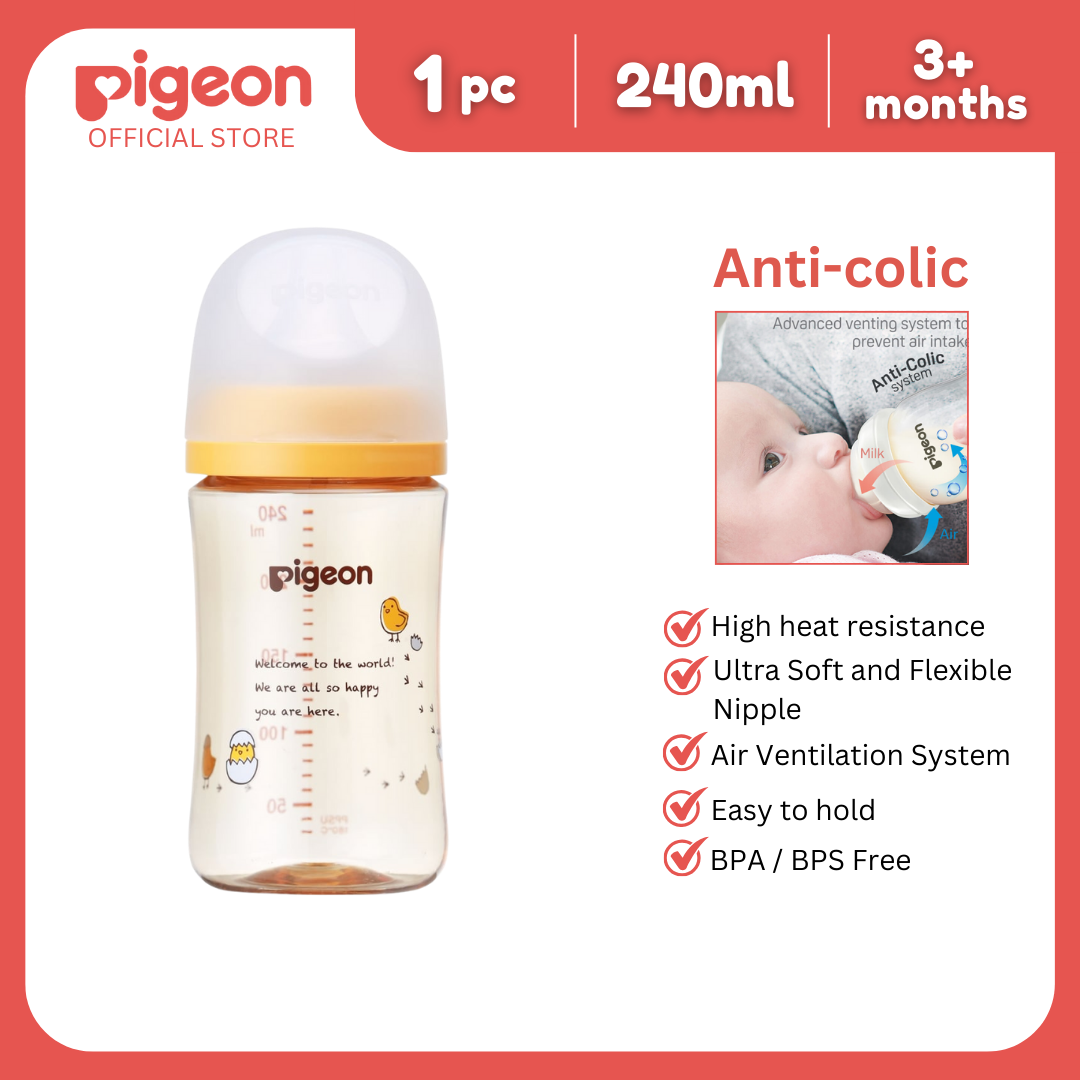 Pigeon Official New Wide Neck PPSU Bird Feeding Bottle 240ml for newborn (M), medium flow, no nipple confusion, anti-colic, high heat resistance