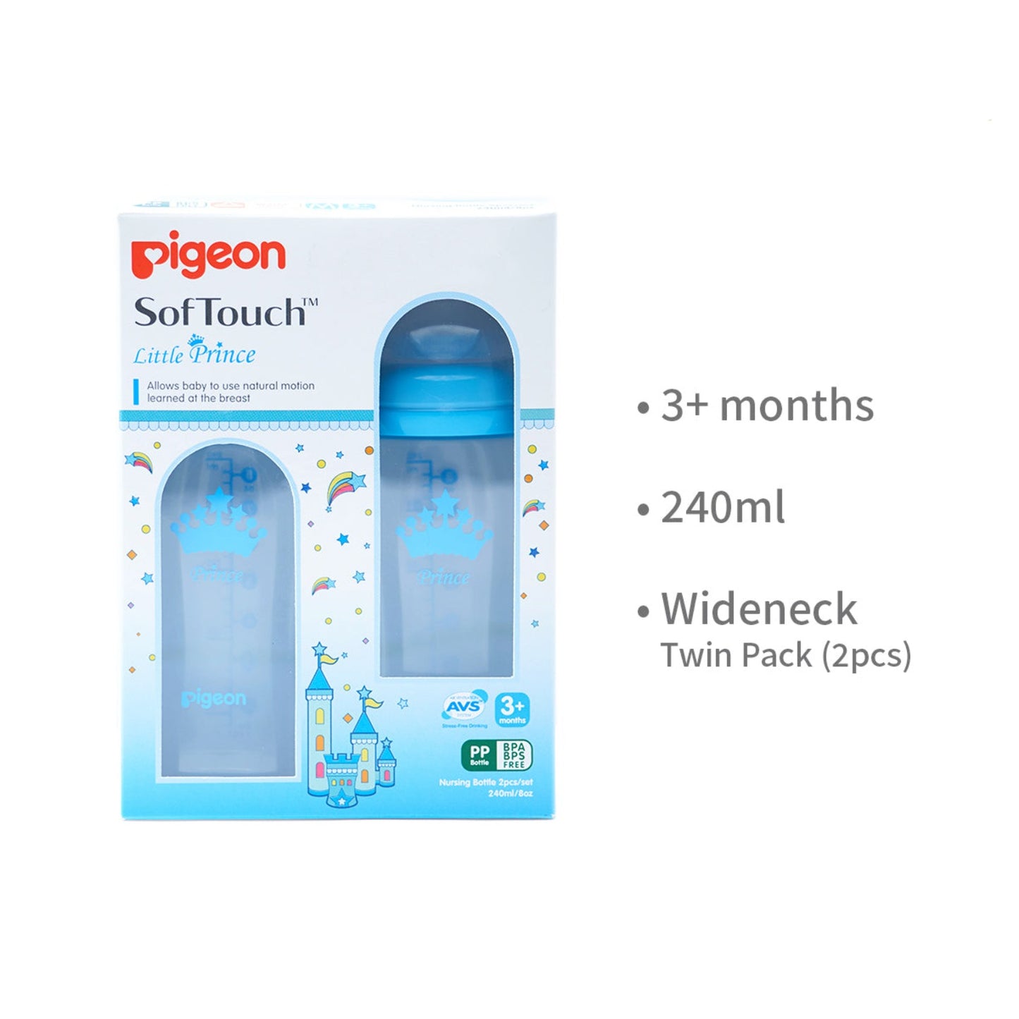 Pigeon SoftTouch Prince Nursing Bottle 240ml (Blue Twin Pack)