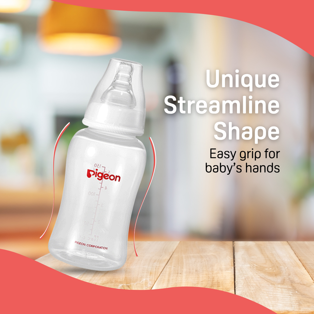 NEW Pigeon Official - PP Crystal Clear Streamline 150ml Slow Flow, 150ml, 0+ Months 2 pcs Anti Colic, No Nipple Confusion, BPA Free, Soft Flexible Nipples, Japan No. 1 Brand
