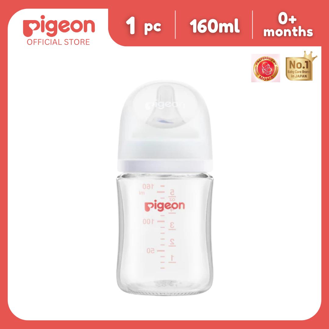 Pigeon Official - New and Improved Wide Neck Glass Feeding Bottle 160ml 1pc, Slow Flow, for 0+ Months Babies Anti Colic, No Nipple Confusion, AVS System, Latch On Line, BPA Free, Ultra Soft Flexible Nipples, Japan No. 1 Brand