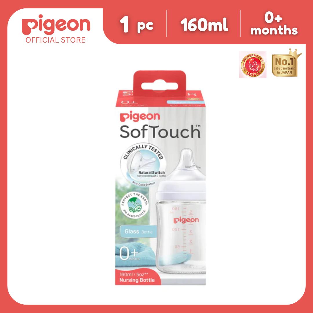 Pigeon Official - New and Improved Wide Neck Glass Feeding Bottle 160ml 1pc, Slow Flow, for 0+ Months Babies Anti Colic, No Nipple Confusion, AVS System, Latch On Line, BPA Free, Ultra Soft Flexible Nipples, Japan No. 1 Brand