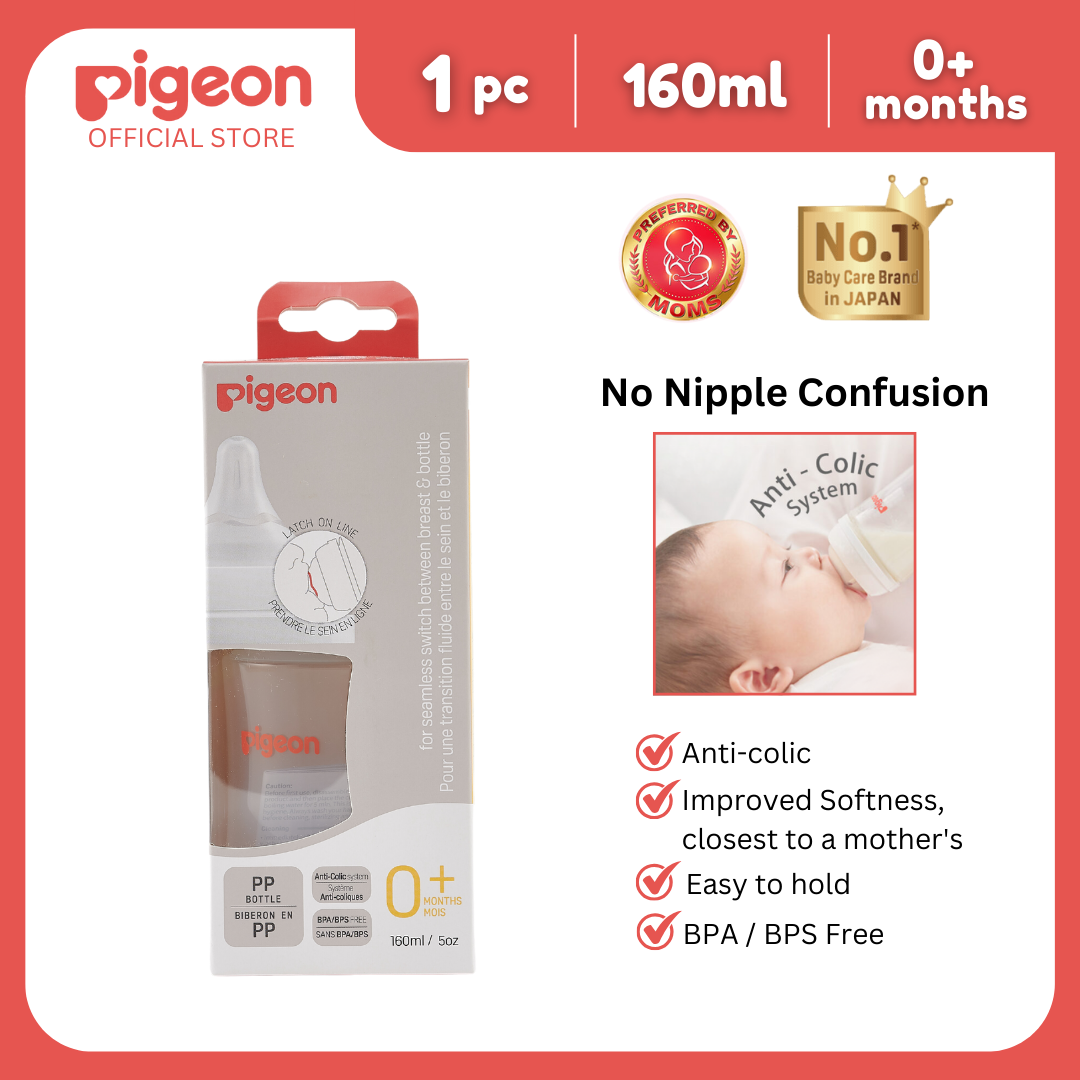 Pigeon Official - WN3 Wide Neck Bottle 160ml for newborn 0+ Months, anti-colic, no nipple confusion