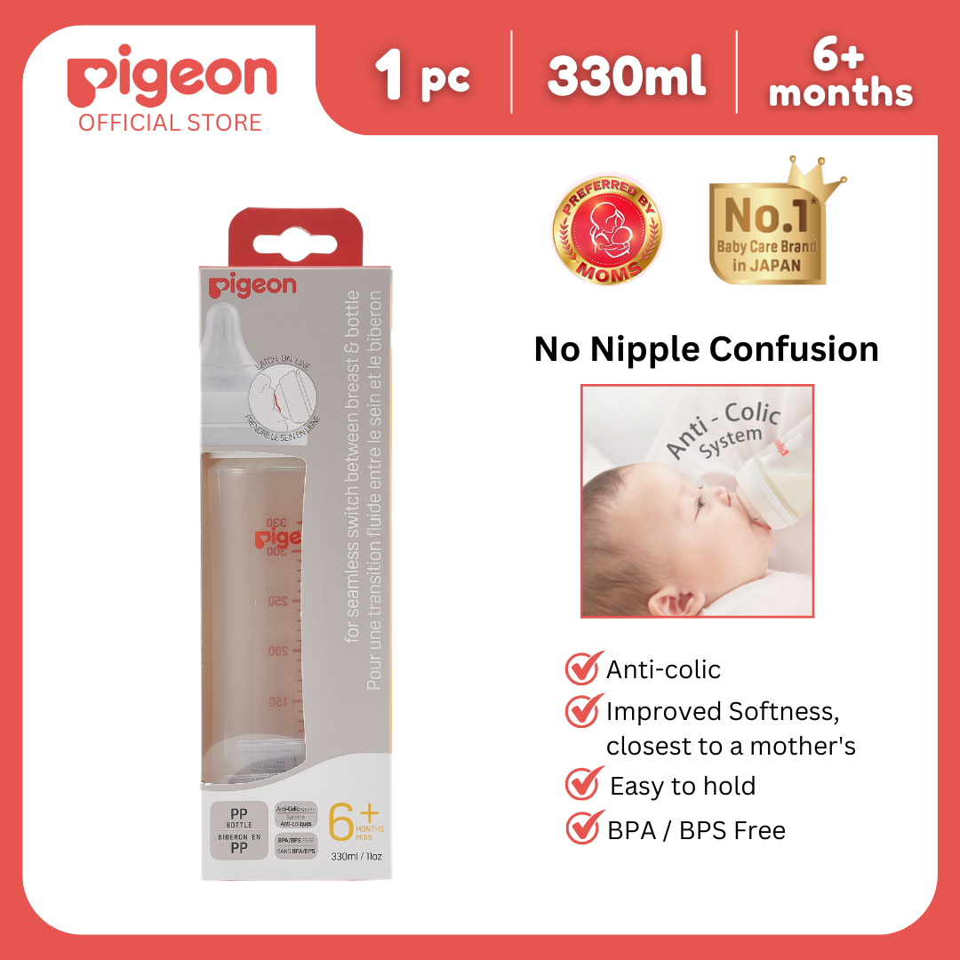 Pigeon Official - WN3 Wide Neck Bottle 330ml for newborn 6+ Months, anti-colic, no nipple confusion