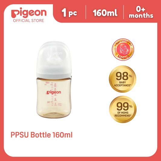 Pigeon Official - New and Improved Wide Neck PPSU Feeding Bottle 160ml 1pc, Size SS Round Hole Nipple, for 0+ Months Babies