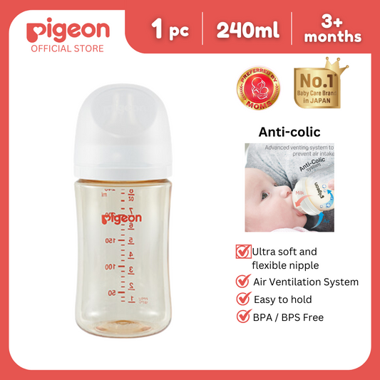 Pigeon Official- New and Improved Wide Neck PPSU Feeding Bottle 240ml for newborn (M), medium flow
