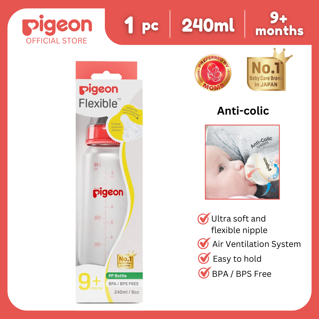 PP Slim Neck Newborn Starter Set Feeding Bottle 120 & 240ml, Medium Nipple, for 0+ Mos, Anti Colic, No Nipple Confusion, Anti Colic, Japan No 1 Brand
