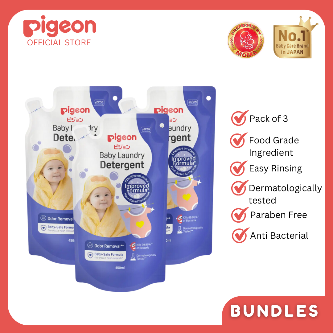 Pigeon Liquid Detergent 450ml Refill Pack of 3 - Anti Bacterial, Gentle & Safe for Baby, Removes Stains, Plat Based Surfactant, Dermatologically Tested, Paraben Free (Copy)