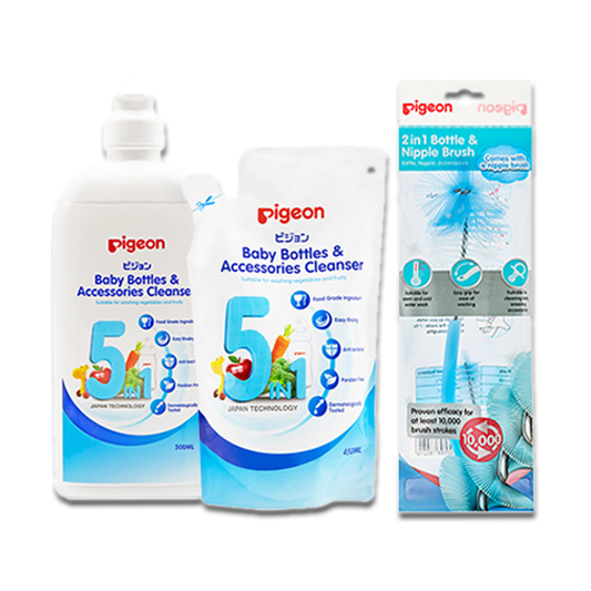 Pigeon Buy Liquid Cleanser Bottle 500ml and Refill 450ml (Anti-bacterial Cleaner Food Grade for Bottle, Toys, Food Pack Cleanser) and Bottle Brush